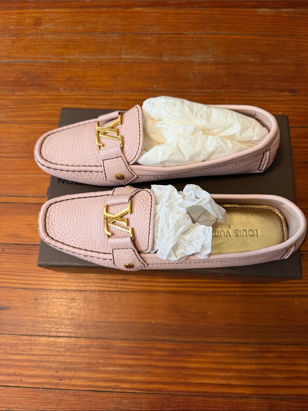Authentic New Louis Vuitton Pink  Monte Carlo Drivers with Gold LV Buckle SZ 7
